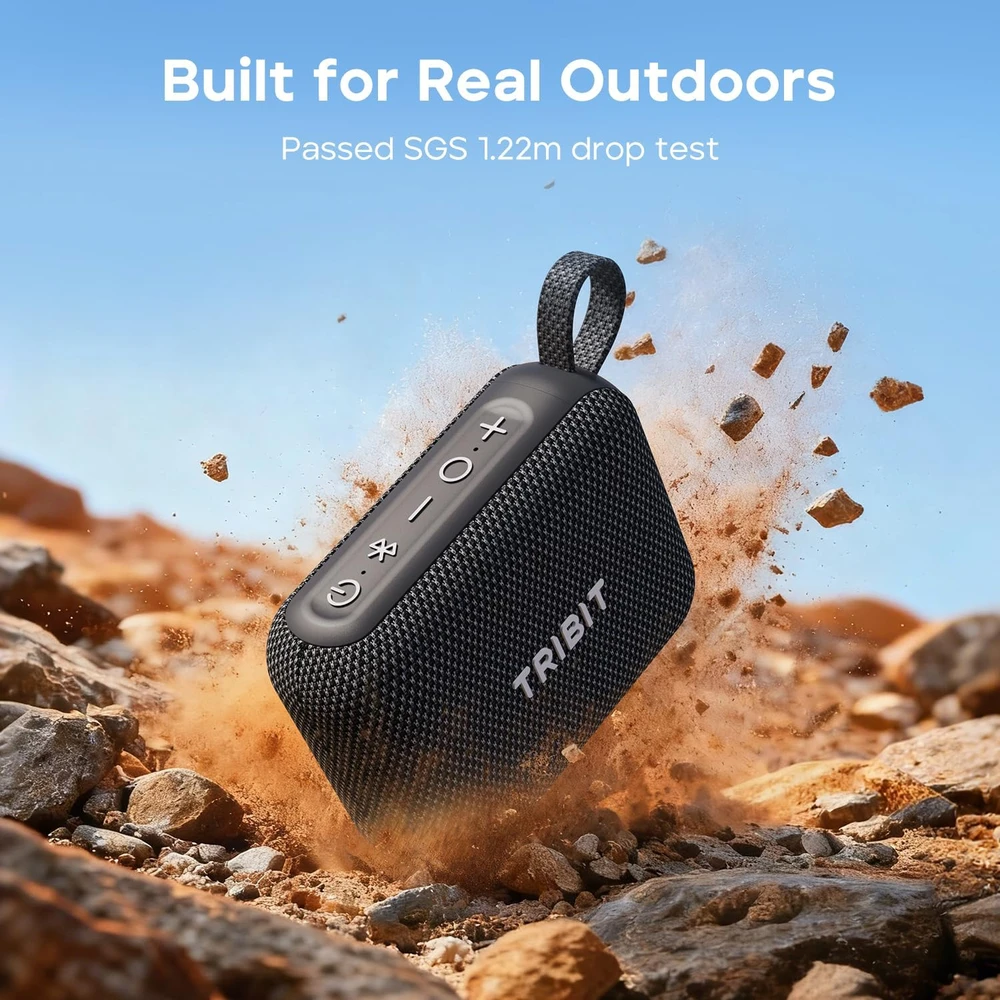 Tribit nešiojama belaidė Bluetooth kolonėlė PocketGo, 7 W, IP68, iki 20 val. grojimo, TWS, juoda