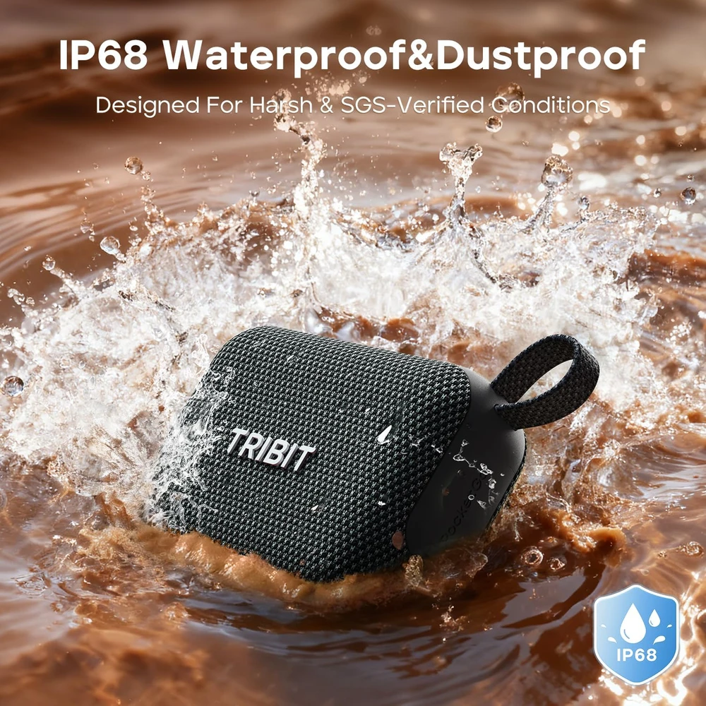 Tribit nešiojama belaidė Bluetooth kolonėlė PocketGo, 7 W, IP68, iki 20 val. grojimo, TWS, juoda