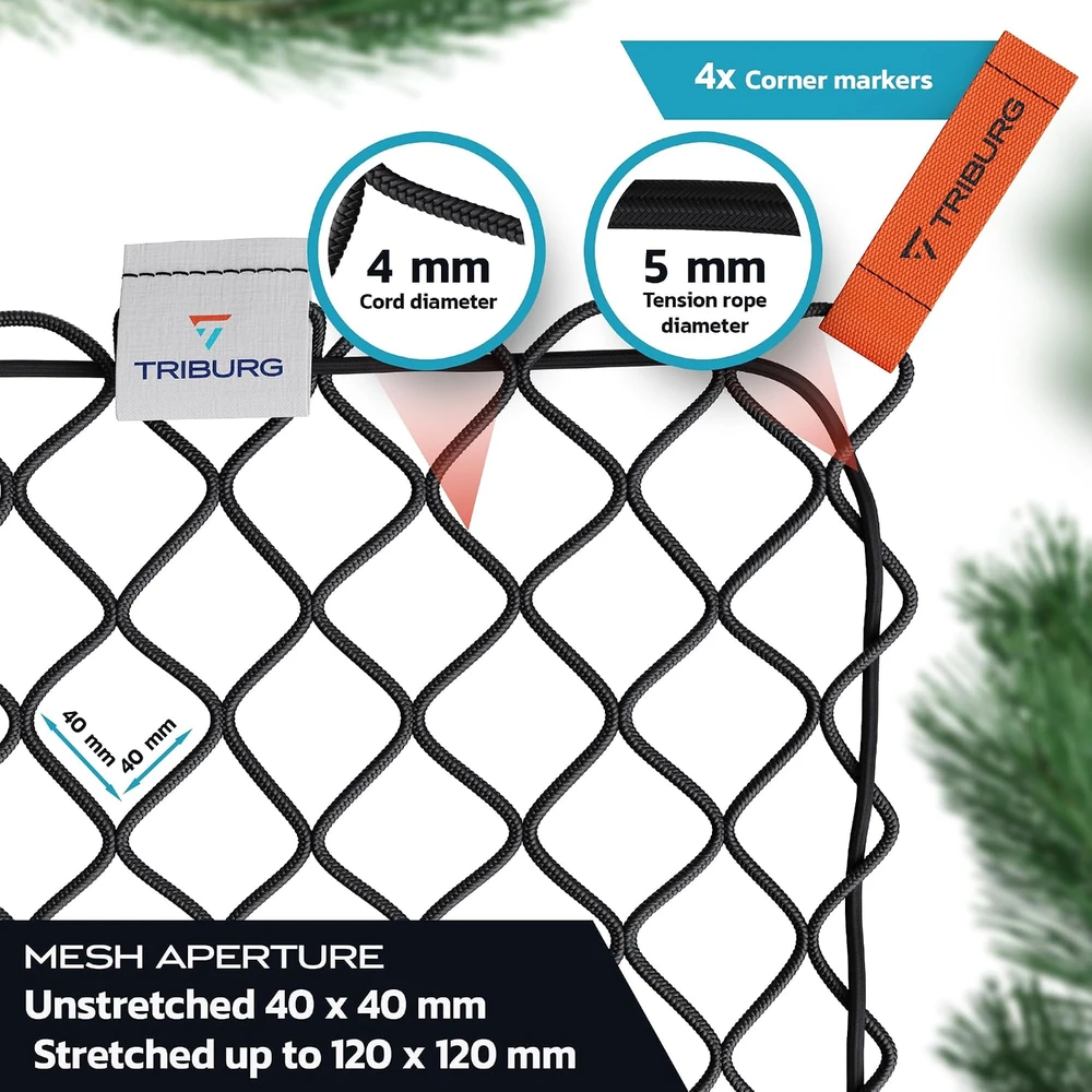 TRIBURG elastingas priekabos krovinių tinklelis 2 x 3–3 x 4 m su 12 įtempimo kablių e200-300