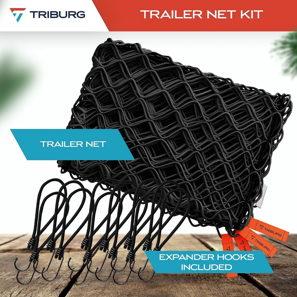 TRIBURG elastingas priekabos krovinių tinklelis 2 x 3–3 x 4 m su 12 įtempimo kablių e200-300
