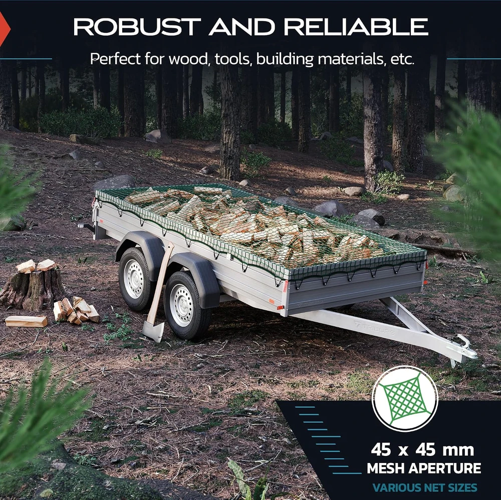 TRIBURG priekabos krovinio tvirtinimo tinklas 3 x 4 m su 12 elastinių kablių AN-B-EH-3x4