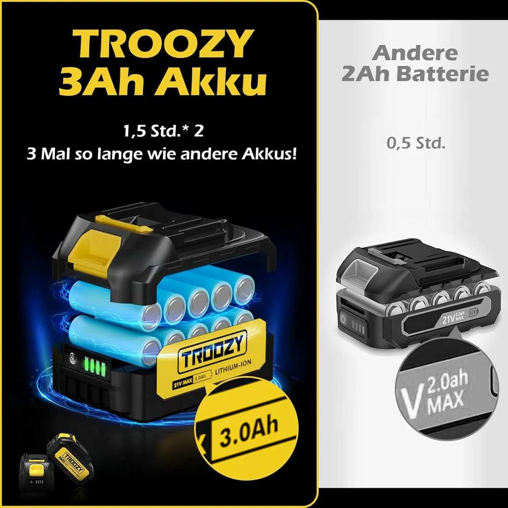 Troozy akumuliatorinis mini grandininis pjūklas 21 V, 15 cm, 2x 3000 mAh, bešepetėlinis