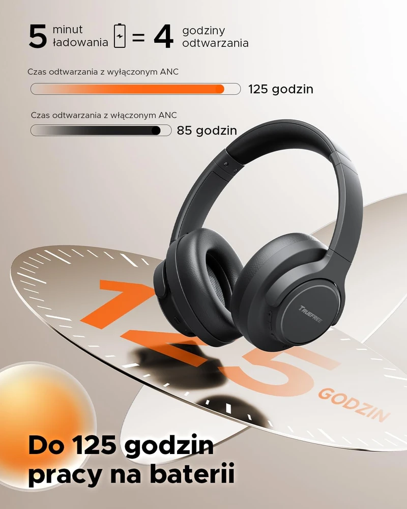 truefree belaidės ant ausų dedamos Bluetooth ausinės su ANC, 125 h, HF-10