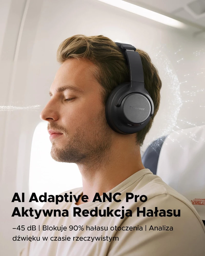 truefree belaidės ant ausų dedamos Bluetooth ausinės su ANC, 125 h, HF-10