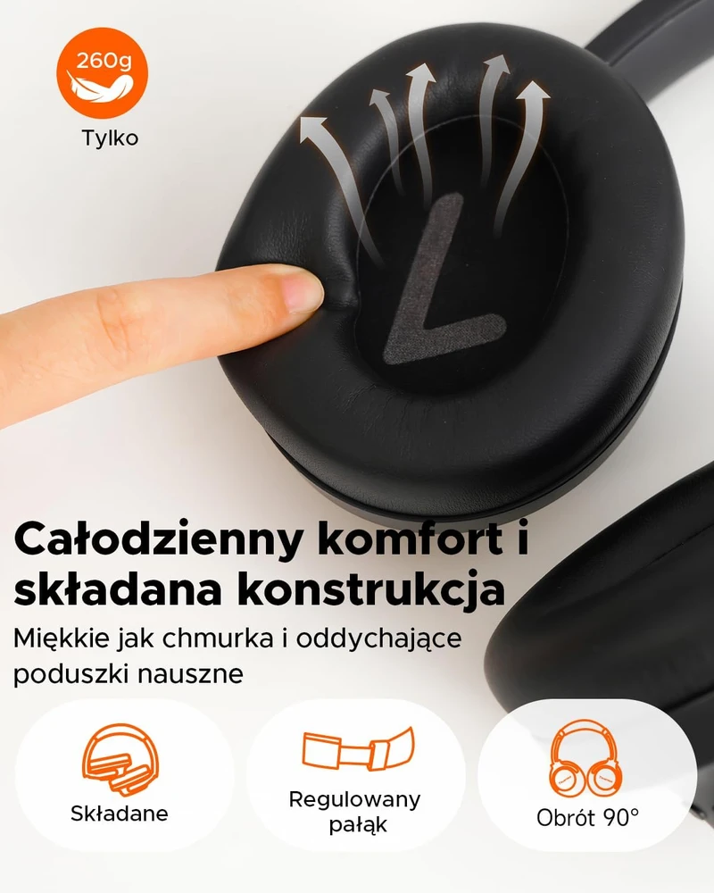 truefree belaidės ant ausų dedamos Bluetooth ausinės su ANC, 125 h, HF-10