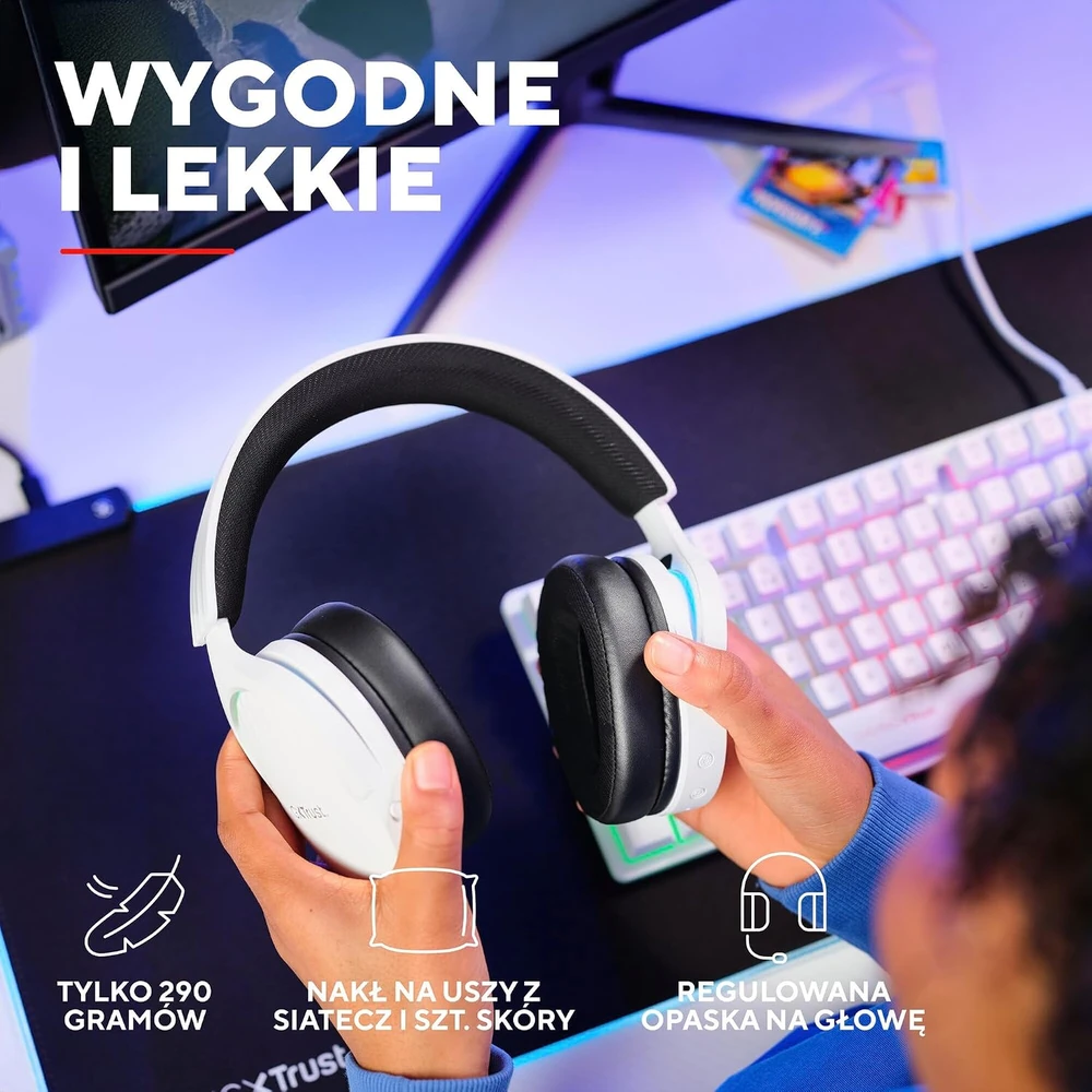 Trust GXT 491W FAYZO Ausinės su laidu & Belaidės su lankeliu ant galvos Gaming USB Type-C Bluetooth Juodas, Baltas