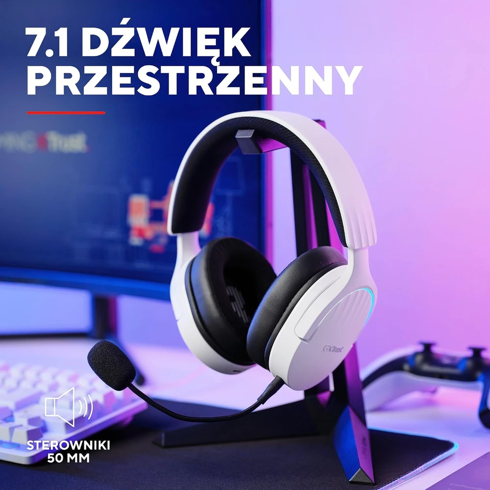 Trust GXT 491W FAYZO Ausinės su laidu & Belaidės su lankeliu ant galvos Gaming USB Type-C Bluetooth Juodas, Baltas