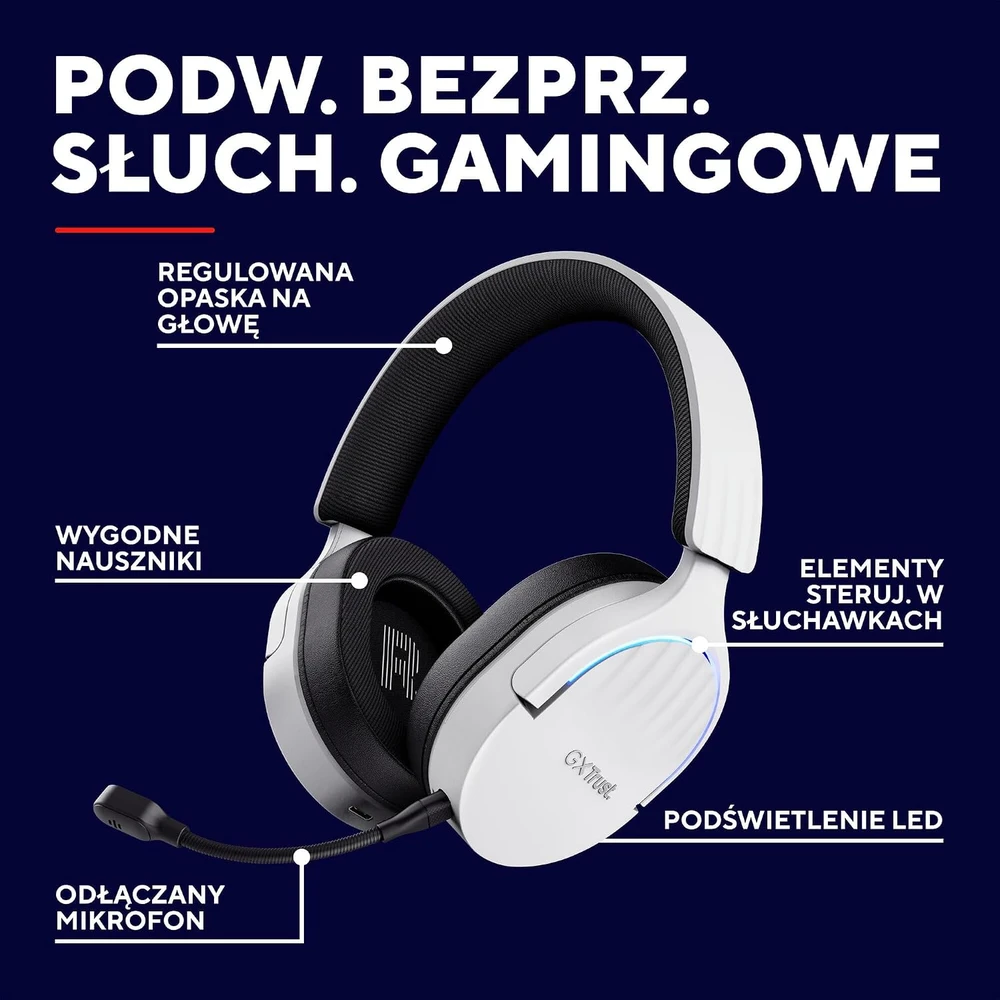 Trust GXT 491W FAYZO Ausinės su laidu & Belaidės su lankeliu ant galvos Gaming USB Type-C Bluetooth Juodas, Baltas