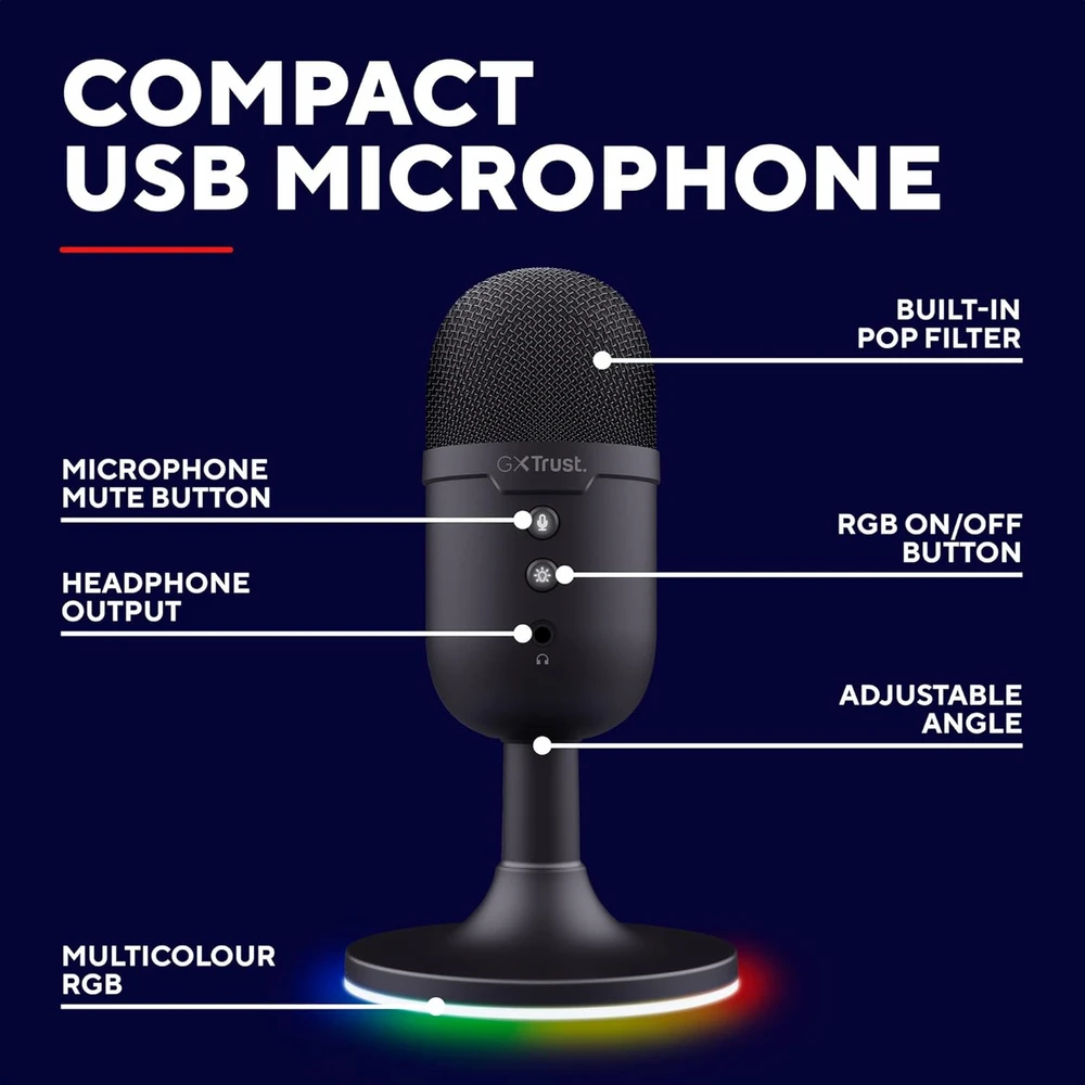 Trust USB kondensatorinis stalinis mikrofonas su RGB apšvietimu, kardioidinis, GXT 236 Yami
