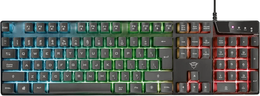 Trust žaidimų klaviatūra USB QWERTY ispaniška su RGB apšvietimu Azor 23823