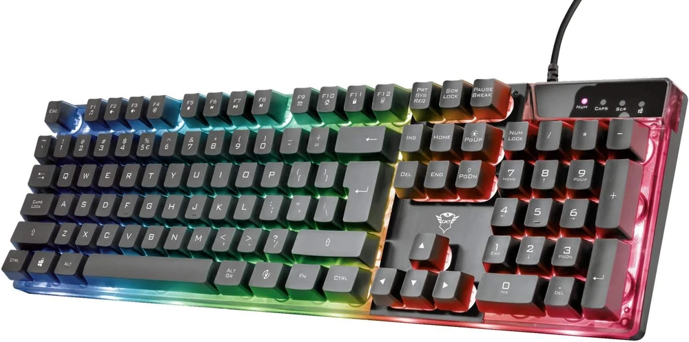 Trust žaidimų klaviatūra USB QWERTY ispaniška su RGB apšvietimu Azor 23823