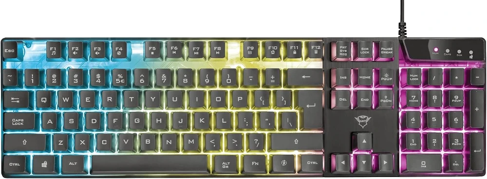 Trust žaidimų klaviatūra USB QWERTY ispaniška su RGB apšvietimu Azor 23823