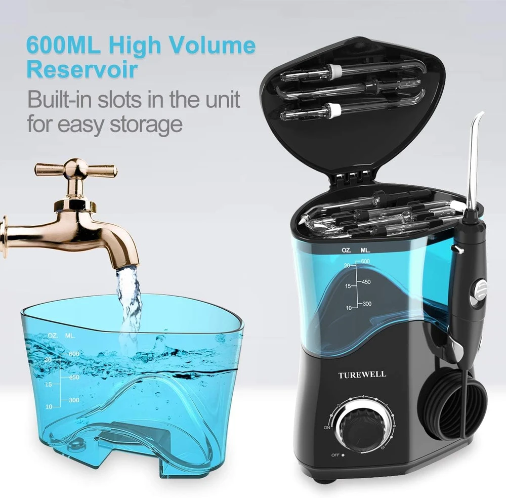 TUREWELL elektrinis burnos irigatorius su 600 ml rezervuaru, 10 slėgio lygių, FC162
