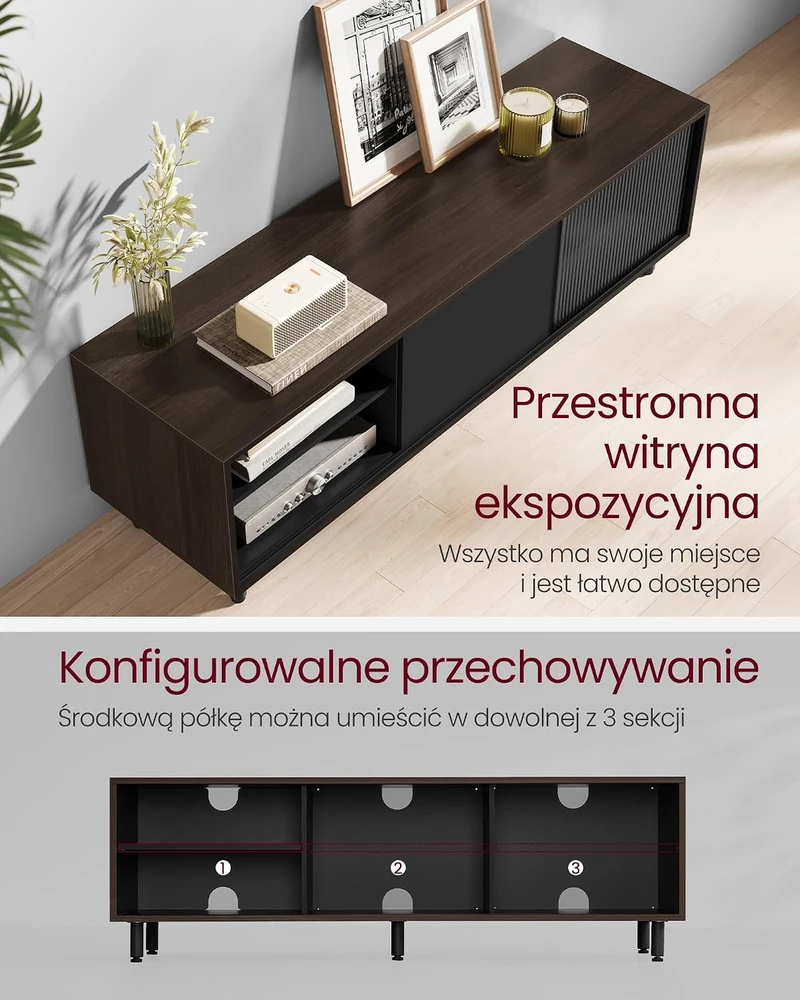 TV staliukas Vasagle TV spintelė itin greitas surinkimas modernus uosio rudos-ryškiai juodos spalvos