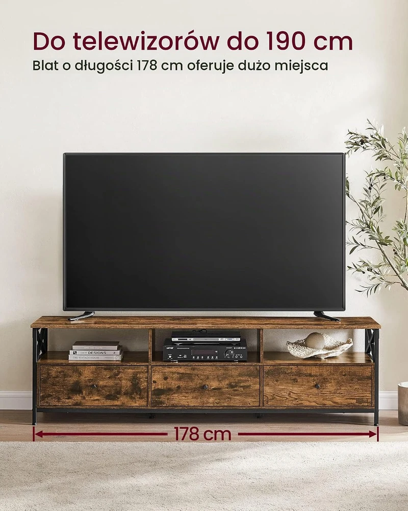 TV staliukas Vasagle Televizoriaus spintelė su 3 stalčiais vintage ruda-juoda