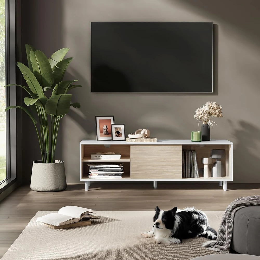 TV staliukas Vasagle TV spintelė itin greitas surinkimas modernus debesų baltos-natūralios smėlio spalvos