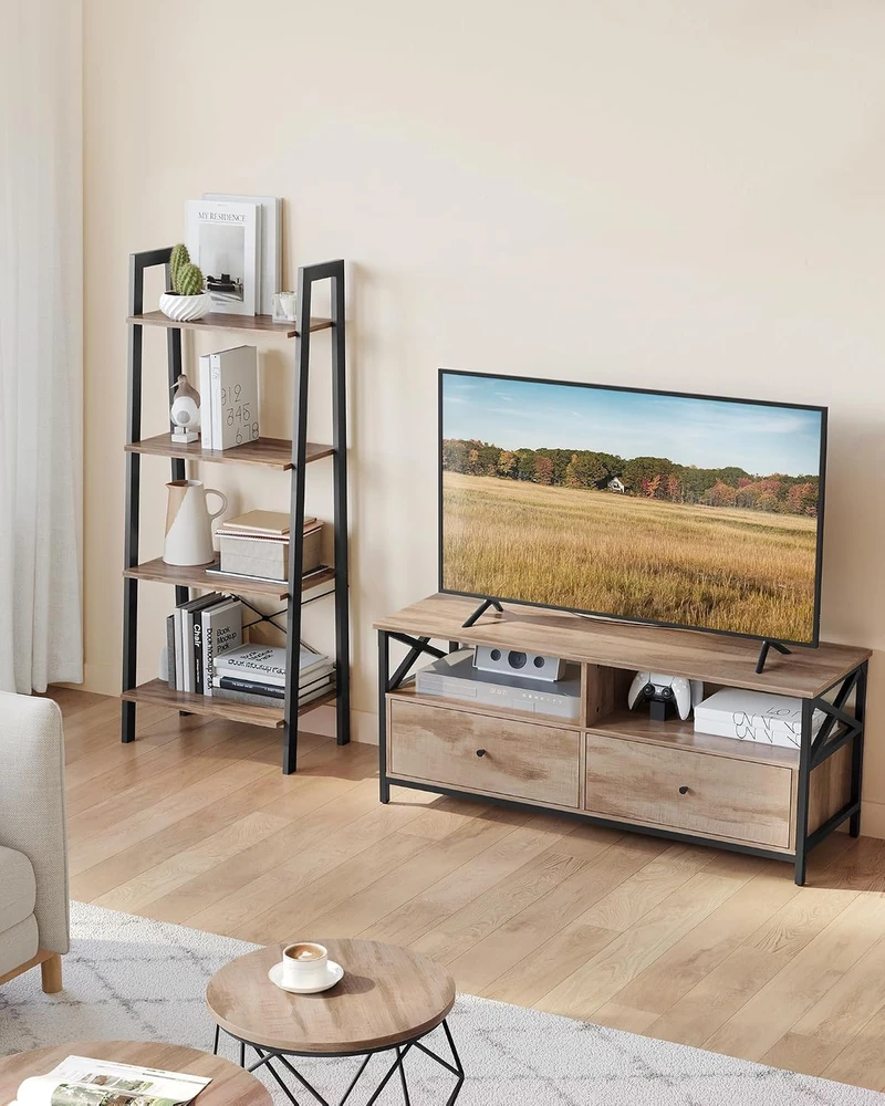 TV staliukas Vasagle 120 cm ilgio televizoriaus spintelė su 2 stalčiais ir 2 atvirais skyriais