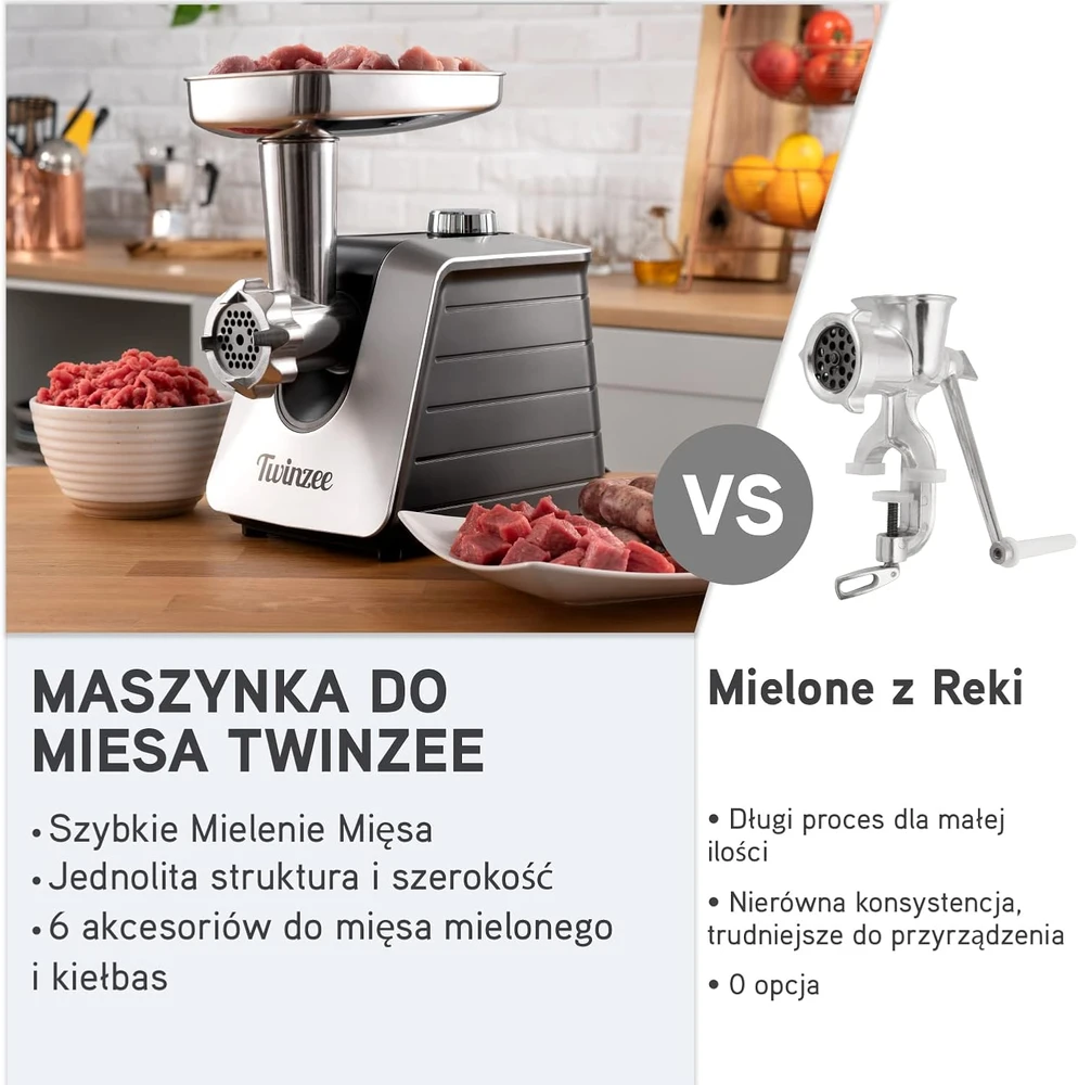 Twinzee elektrinė mėsmalė 1500 W su dešrų kimšimo antgaliais B07THPPJM1