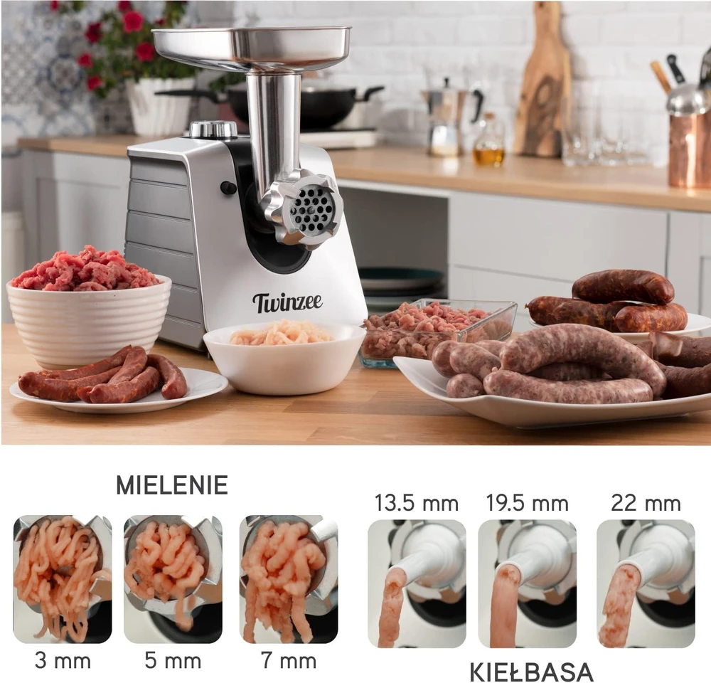 Twinzee elektrinė mėsmalė 1500 W su dešrų kimšimo antgaliais B07THPPJM1