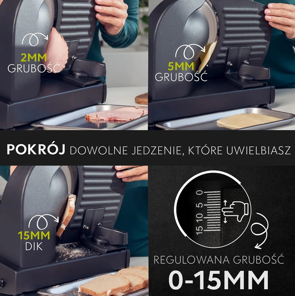 Twinzee elektrinė pjaustyklė, 150 W, reguliuojamas storis 1–15 mm, nerūdijančio plieno korpusas