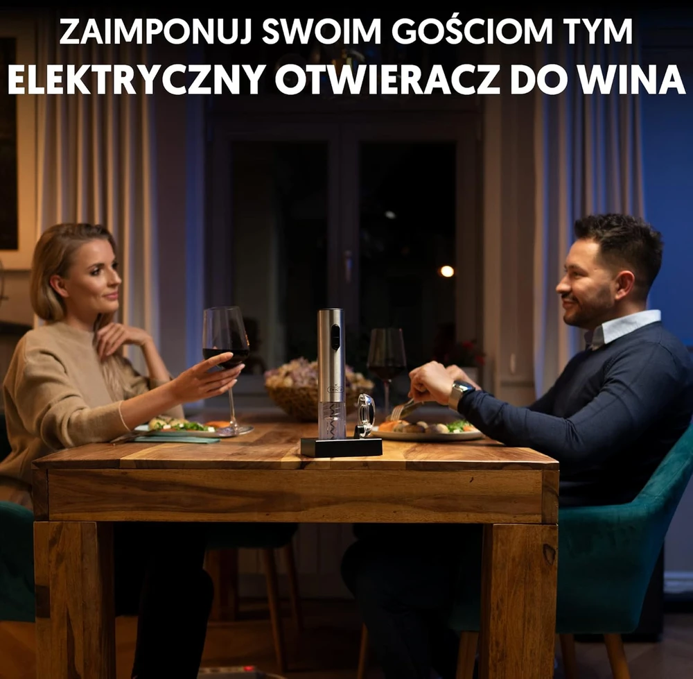 Twinz'up elektrinis vyno butelių atidarytuvas su įkrovimo stovu ir kapsulių pjaustikliu TW-EWO-001