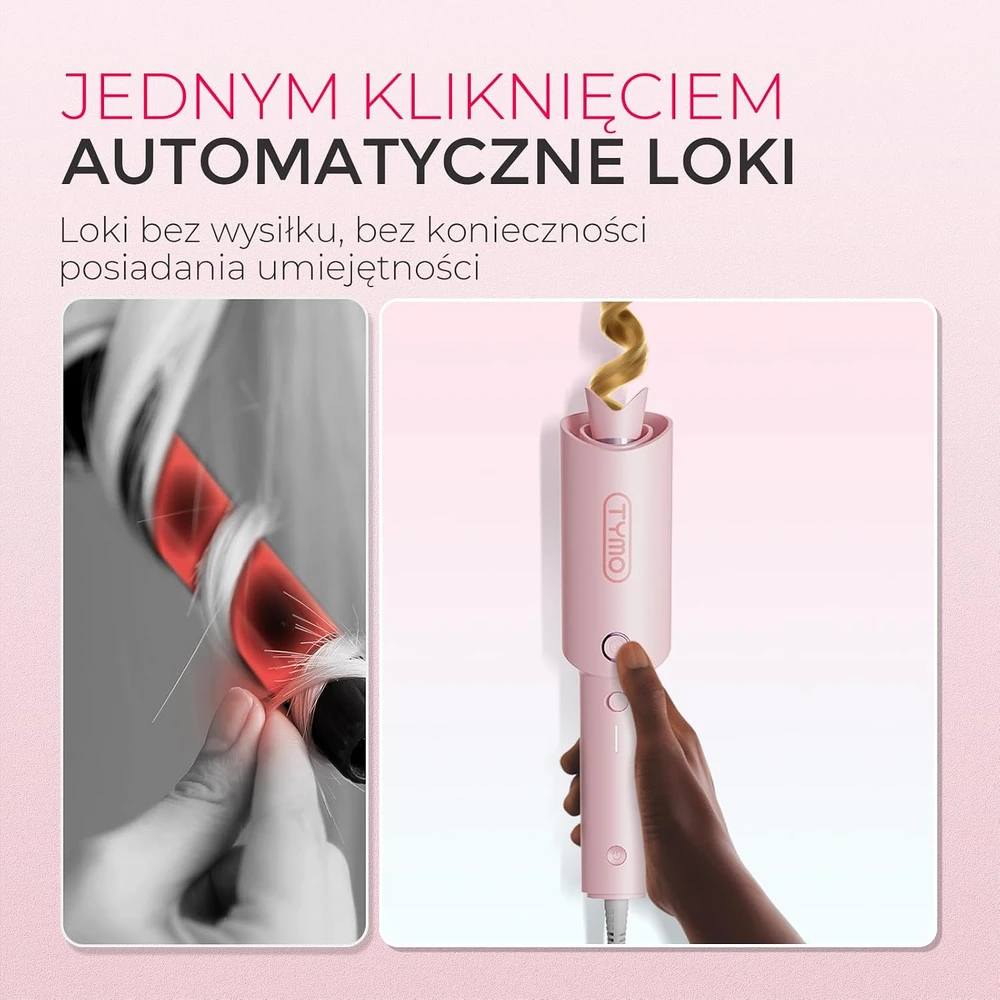 TYMO automatinės plaukų garbanojimo žnyplės 25 mm, 160–210 °C, rožinės, HC503N