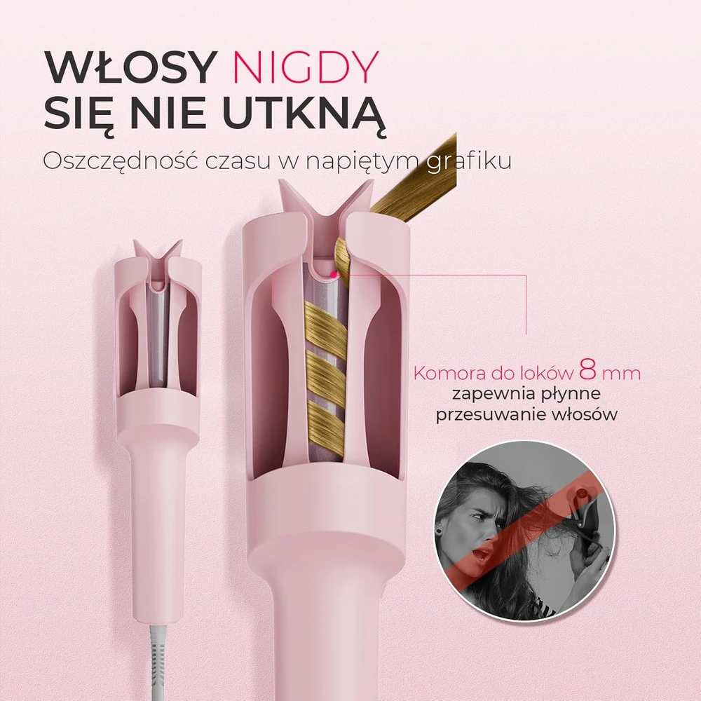 TYMO automatinės plaukų garbanojimo žnyplės 25 mm, 160–210 °C, rožinės, HC503N