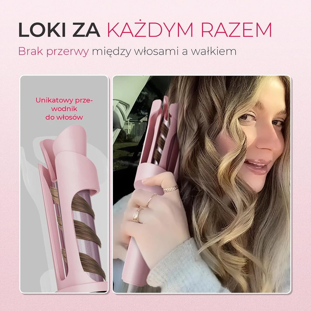 TYMO automatinės plaukų garbanojimo žnyplės 25 mm, 160–210 °C, rožinės, HC503N