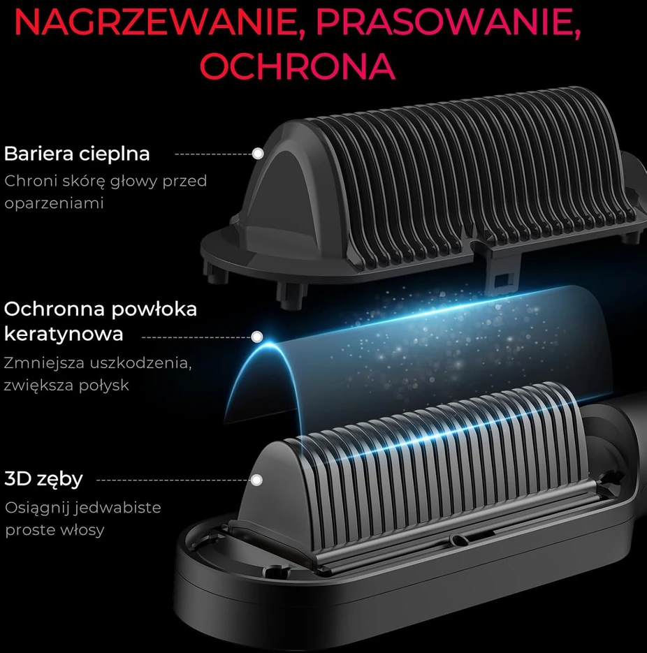 TYMO plaukų tiesinimo šepetys su jonais, 9 temperatūros nustatymai, LED ekranas, HC103