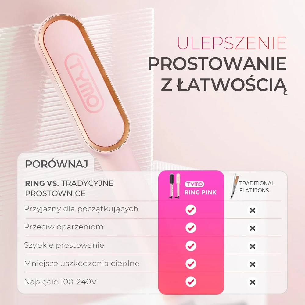 TYMO plaukų tiesinimo šepetys su keramine danga ir 5 temperatūros nustatymais HC100R