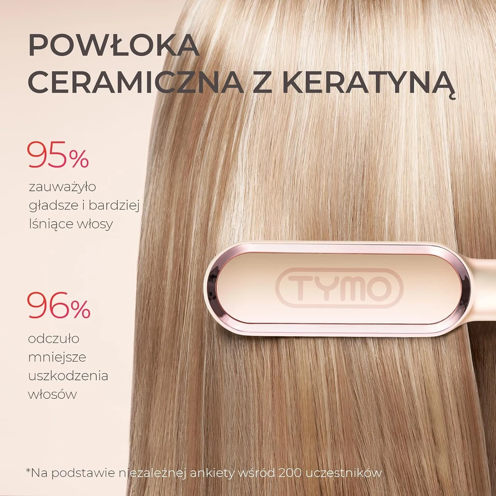 TYMO plaukų tiesinimo šepetys su keramine turmalino danga, 130–210 °C, HC100P