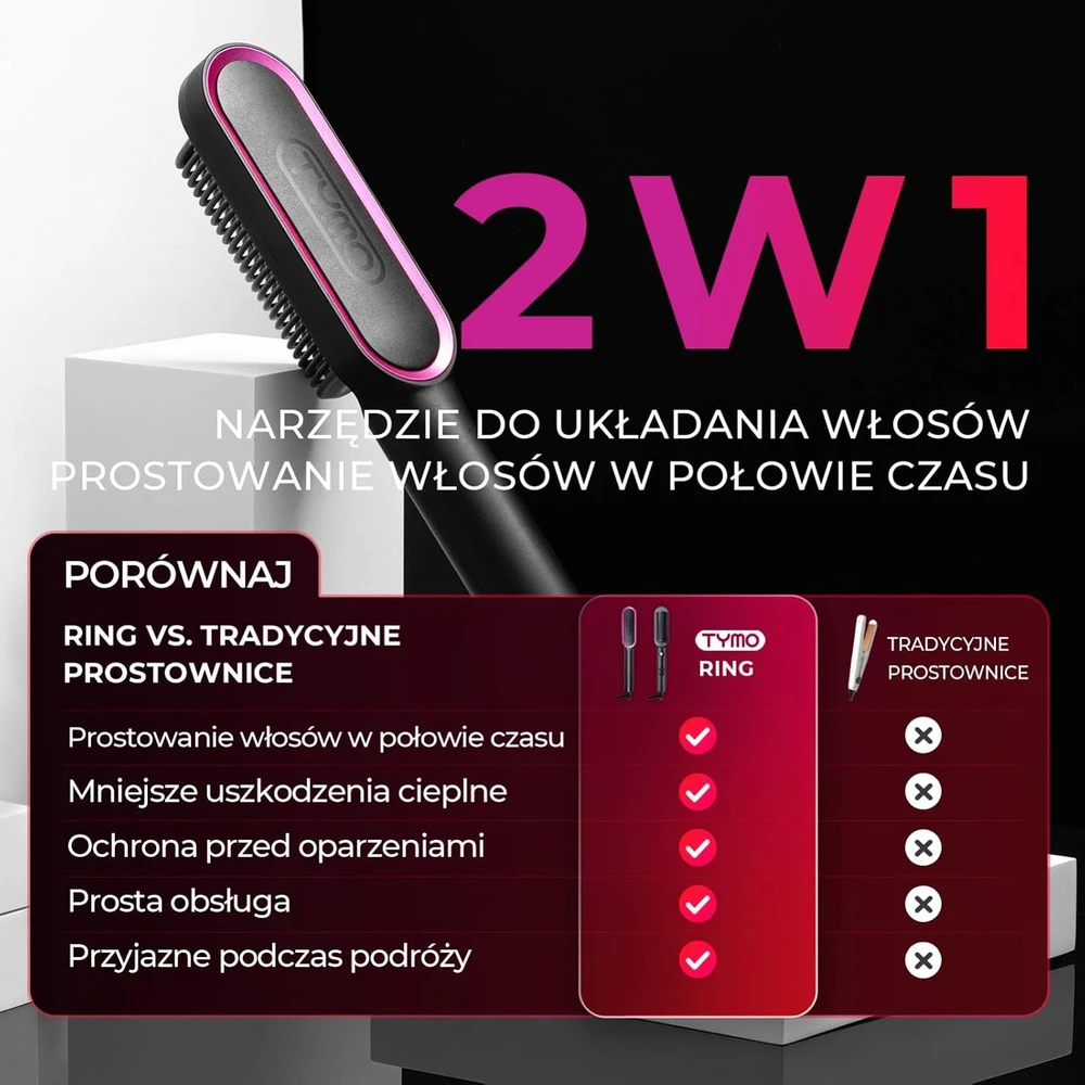 TYMO plaukų tiesinimo šepetys su keraminėmis šukomis, 210 °C, HC100