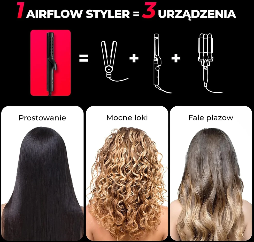 TYMO plaukų tiesintuvas ir garbanojimo žnyplės Airflow Styler 2.0, 140–220 °C, HC506D
