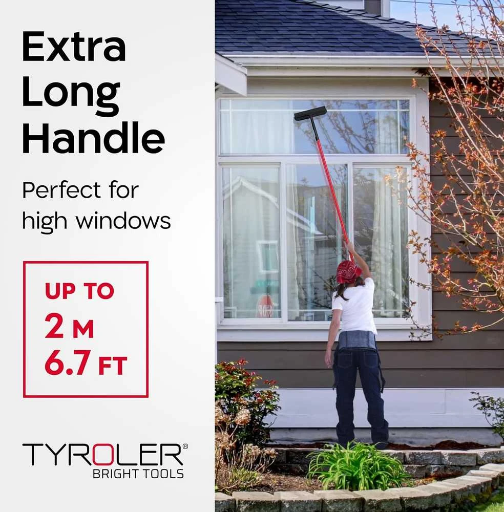 Tyroler Bright Tools Tyroler langų valymo įrankis 2 viename su mikropluošto šluoste ir nerūdijančio plieno rankena 203 cm