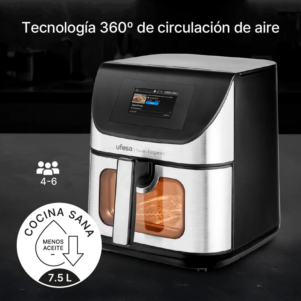 Ufesa karšto oro gruzdintuvė Swan Elegance 7,5 l 2200 W su programėle 72806137