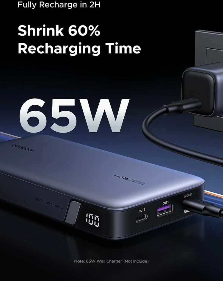 Nešiojamas įkroviklis UGREEN Powerbank 145W nešiojamajam kompiuteriui - 3 jungtys / 25000mAh