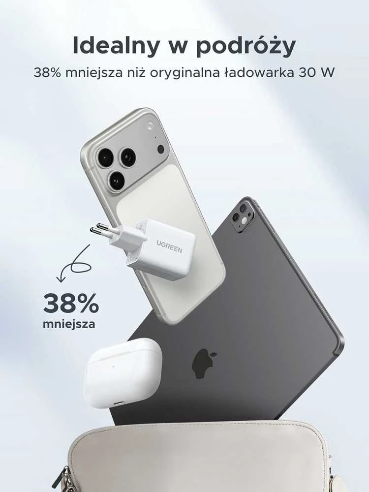 UGREEN 30 W GaN II 3 prievadų USB-C ir USB-A sieninis įkroviklis, baltas, 85328