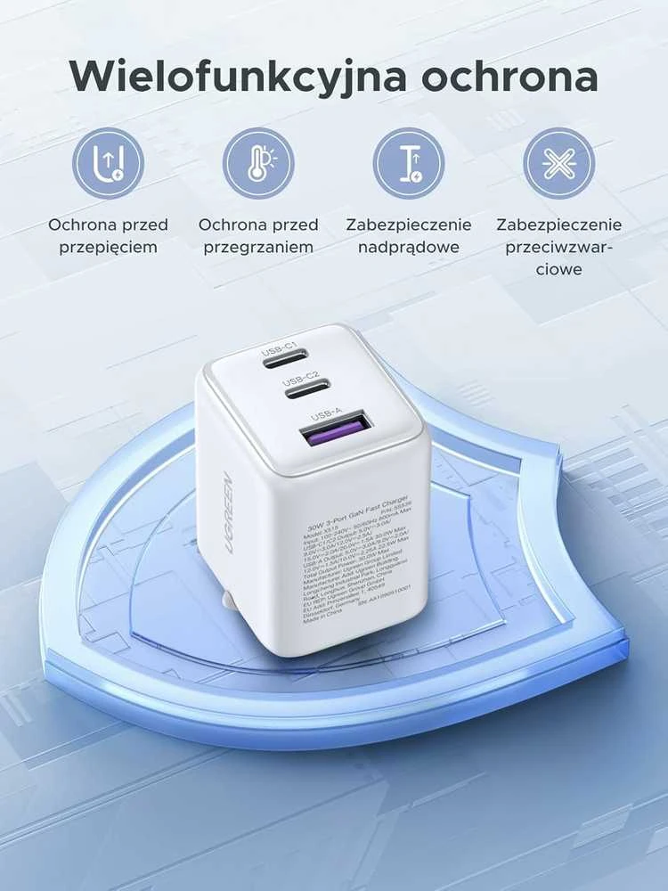 UGREEN 30 W GaN II 3 prievadų USB-C ir USB-A sieninis įkroviklis, baltas, 85328