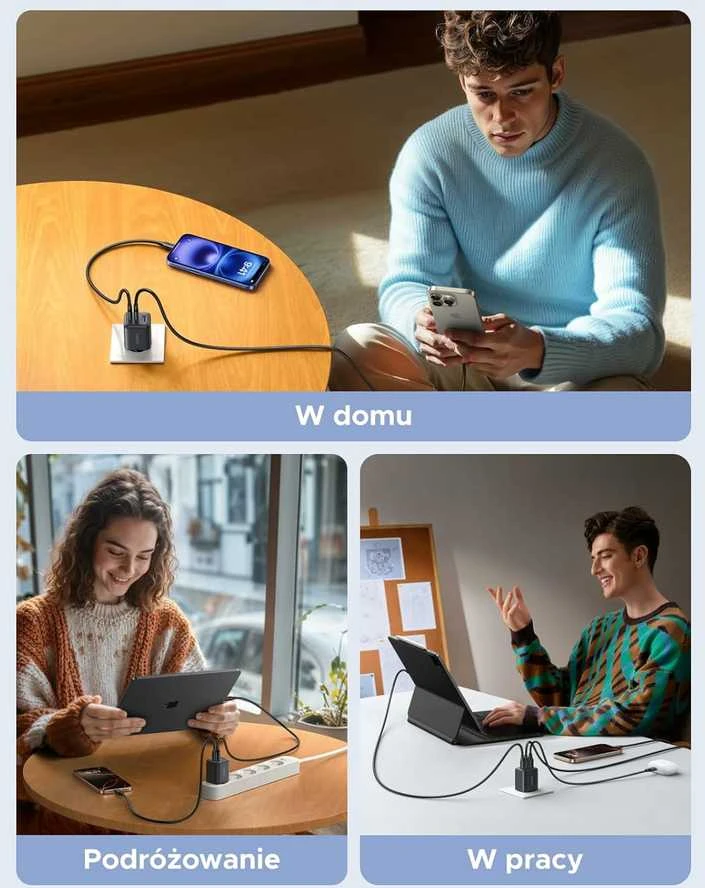 UGREEN 30W GaN II 3 lizdų USB-C / USB-A sieninis įkroviklis, juodas