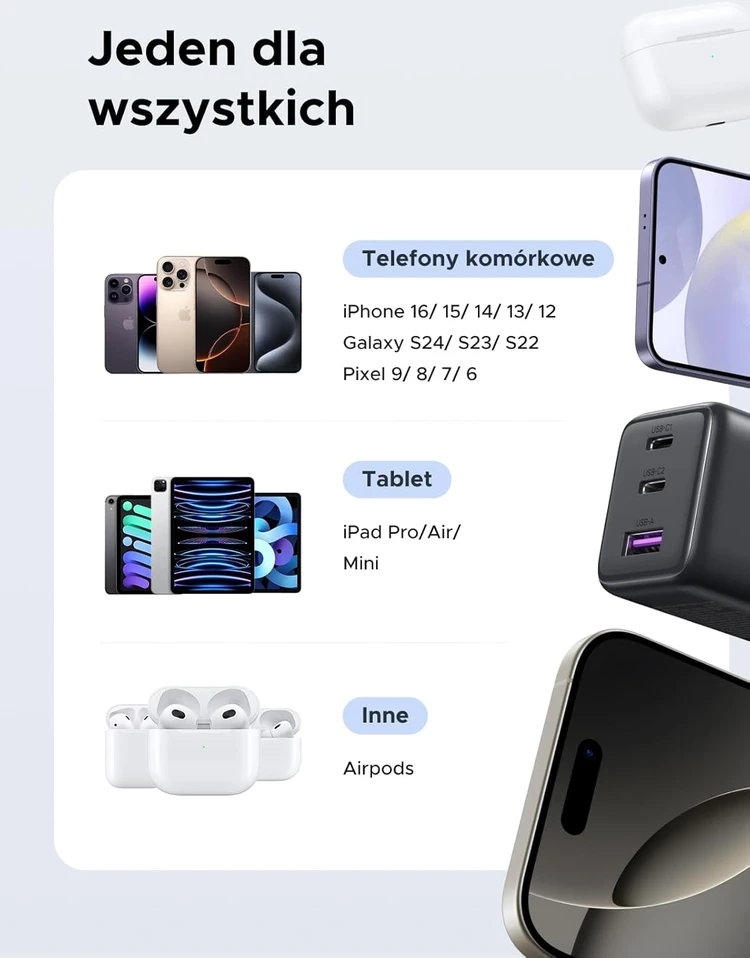 UGREEN 30W GaN II 3 lizdų USB-C / USB-A sieninis įkroviklis, juodas