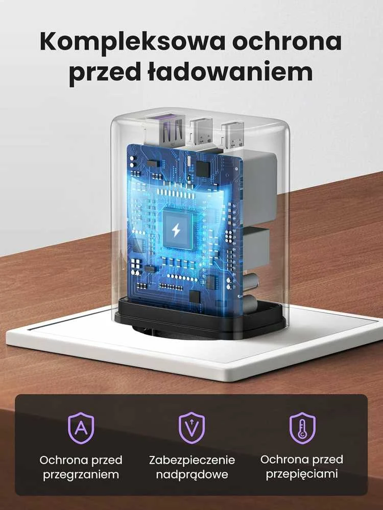 Sieninis įkroviklis UGREEN CD275, 2x USB-C, 1x USB, 65W (balta)