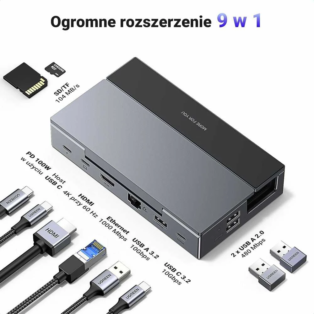 UGREEN 9in1 USB-C dokinė stotelė Steam Deck/ROG Ally su 4K60 HDMI, 100W PD ir LAN