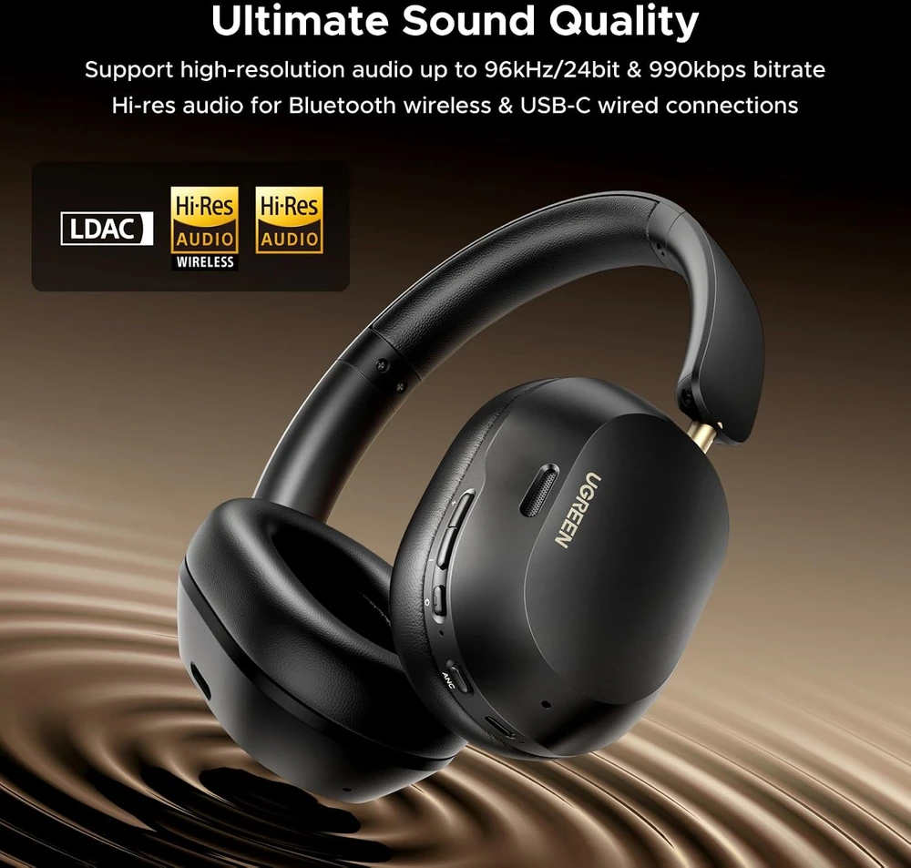 Ausinės belaidės Ugreen HiTune Max 5C, Hybrid ANC, Bluetooth 5.4 (juoda)