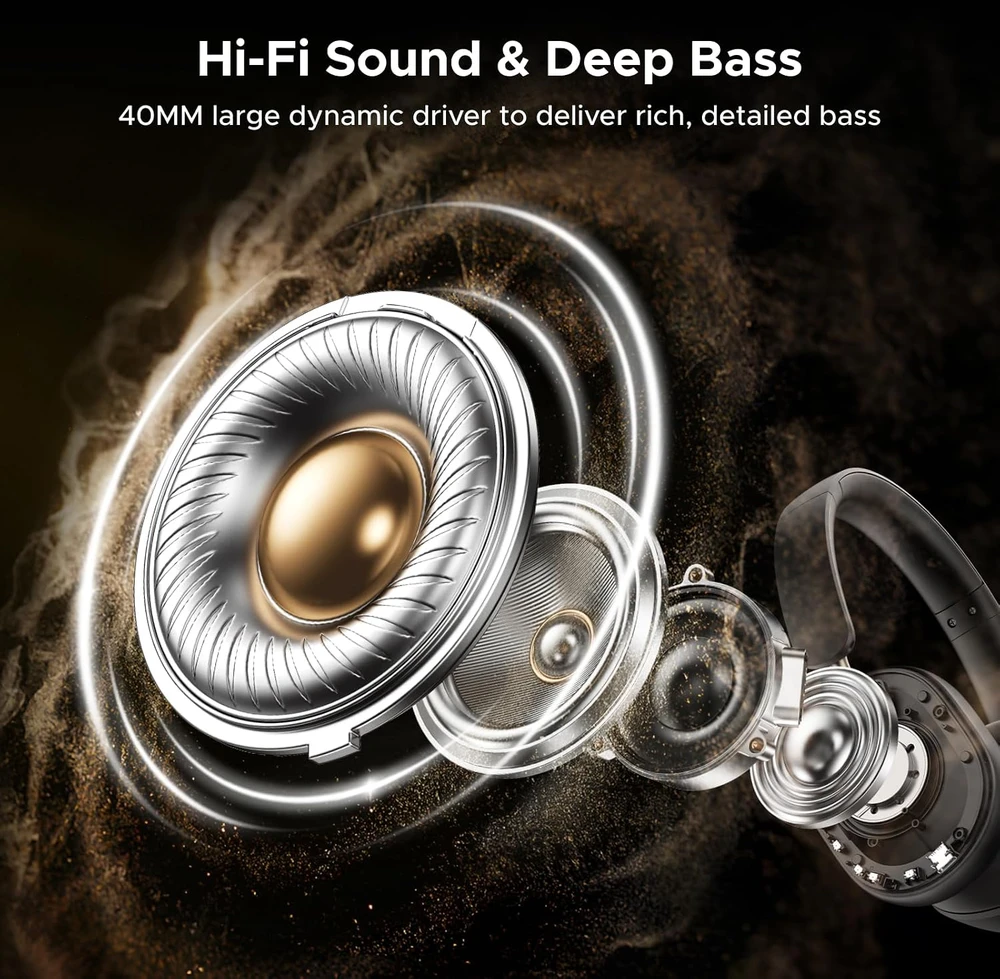 Ausinės belaidės Ugreen HiTune Max 5C, Hybrid ANC, Bluetooth 5.4 (juoda)
