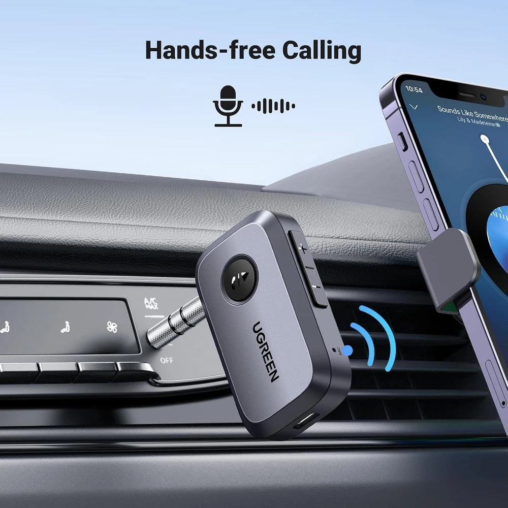 UGREEN automobilinis Bluetooth 6.0 garso imtuvas su AUX 3,5 mm ir mikrofonu