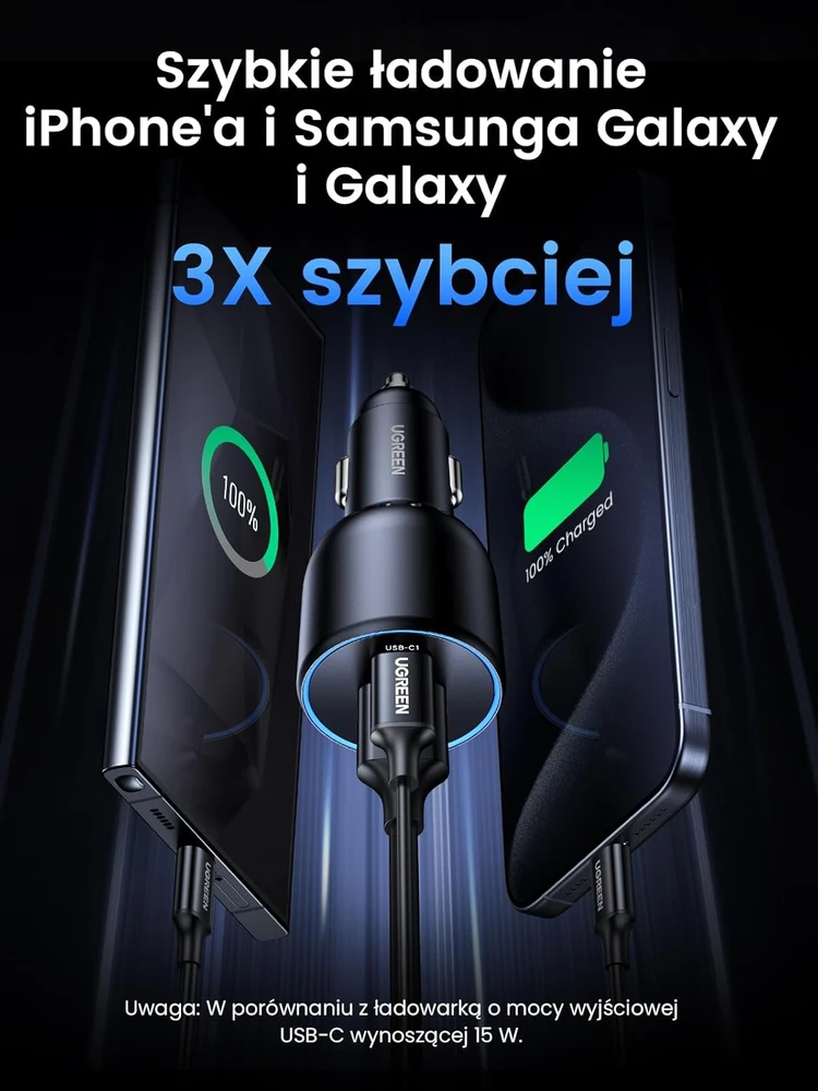 Atomobilnis įkroviklis UGREEN CD293, 2XUSB-C PD+ USB-A 130W juodos spalvos