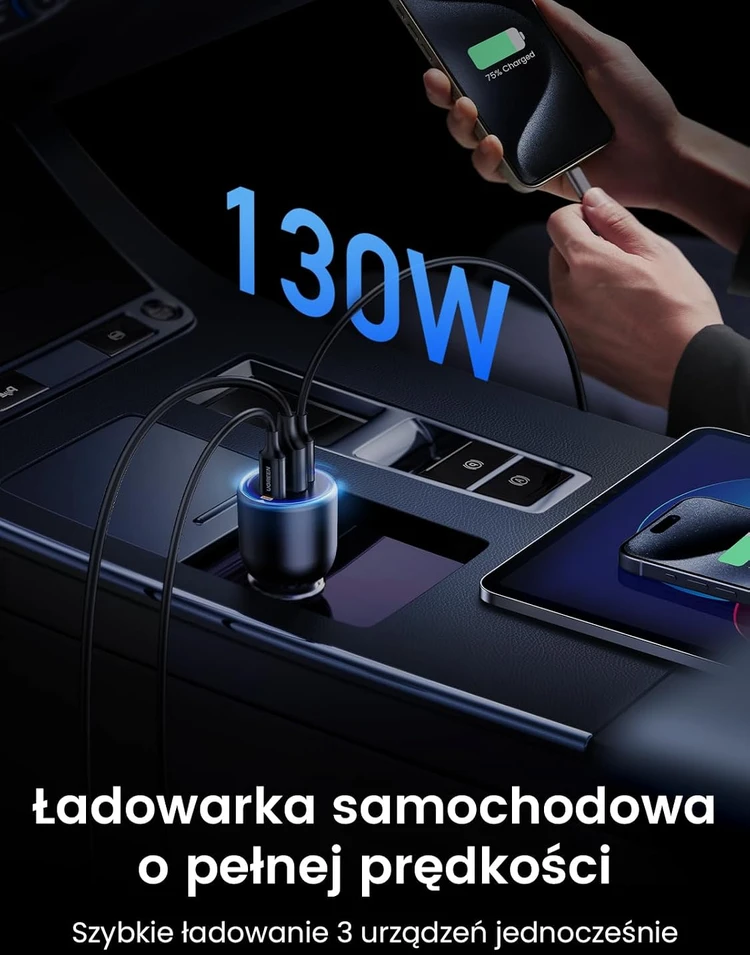 Atomobilnis įkroviklis UGREEN CD293, 2XUSB-C PD+ USB-A 130W juodos spalvos