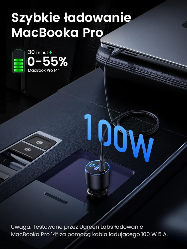 Atomobilnis įkroviklis UGREEN CD293, 2XUSB-C PD+ USB-A 130W juodos spalvos