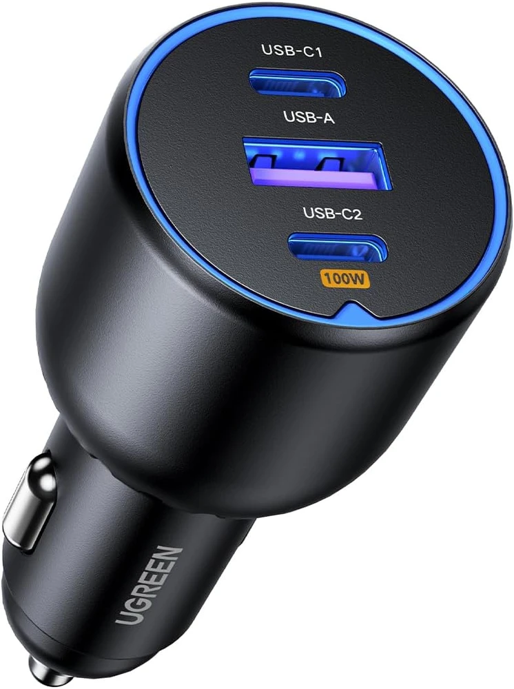 Atomobilnis įkroviklis UGREEN CD293, 2XUSB-C PD+ USB-A 130W juodos spalvos