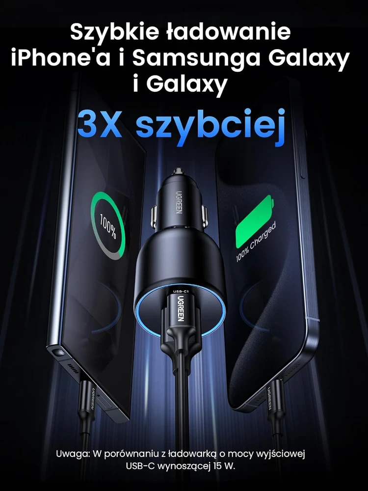 UGREEN automobilinis įkroviklis 130 W su 2 USB-C ir USB-A jungtimis, CD293